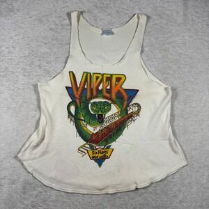 Vintage Six Flags Great America Viper Roller Coaster Waffle Knit Tank Top White